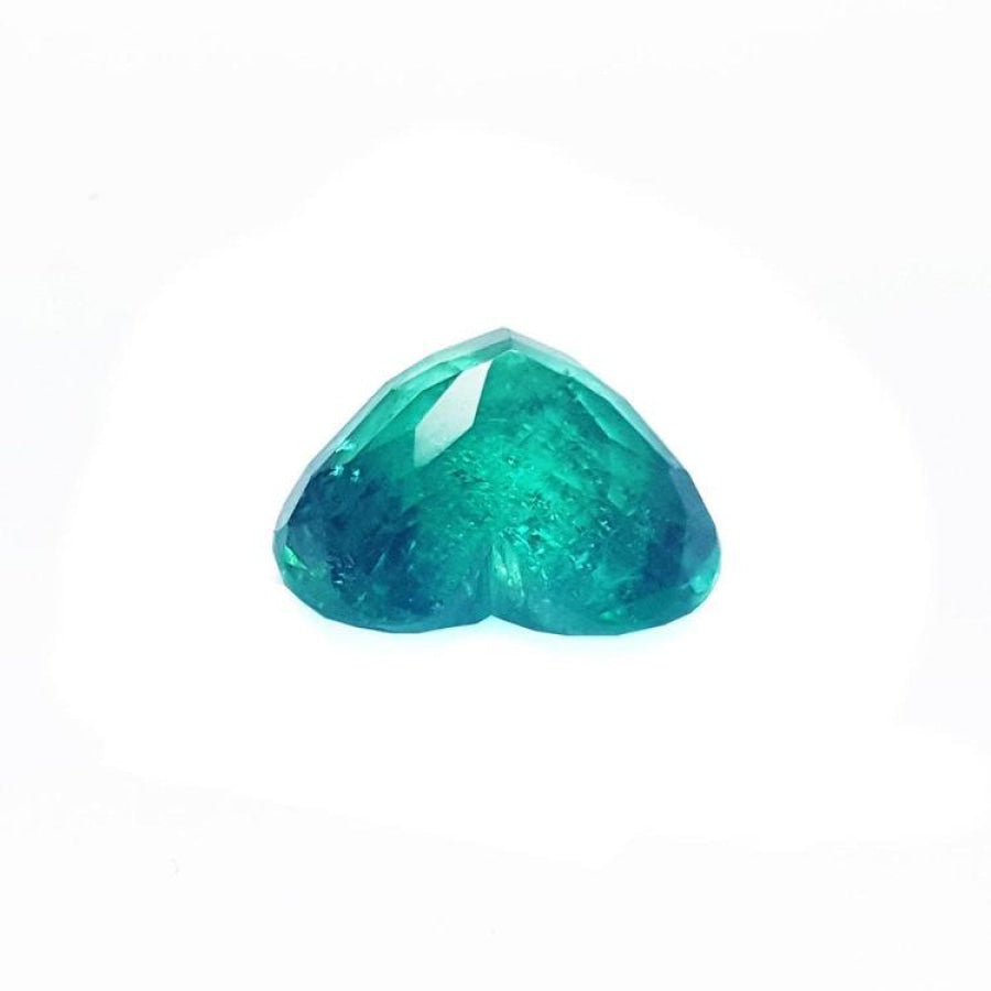 GIA certified 3.27 carat heart-cut Colombian emerald gemstone with vibrant green facets.