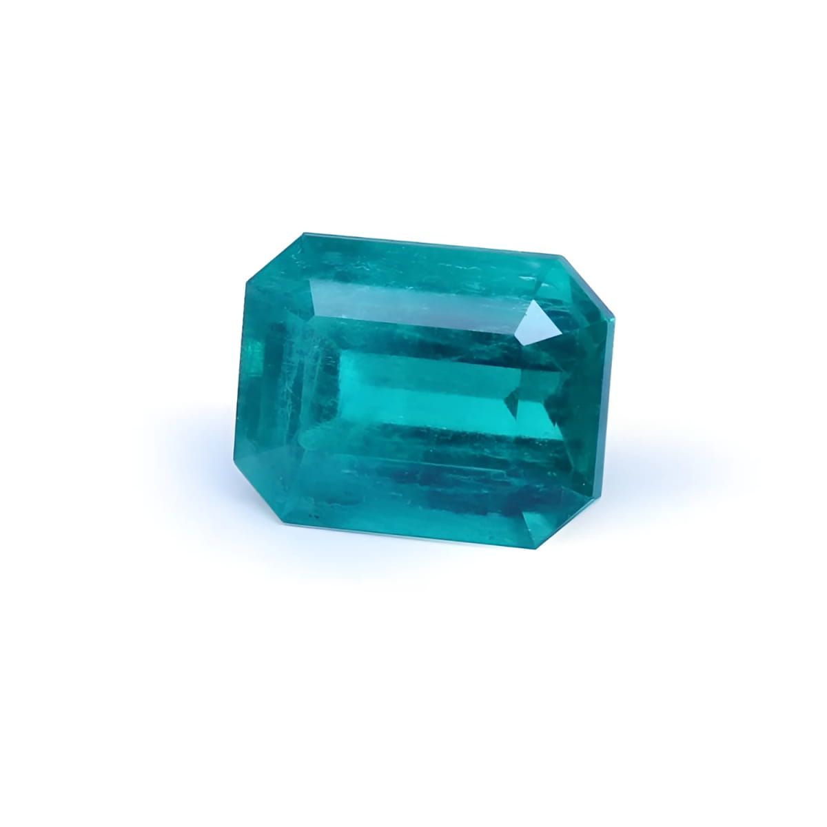 Untreated 3.98 ct. Muzo emerald, vibrant bluish medium-deep green, rectangular emerald cut.