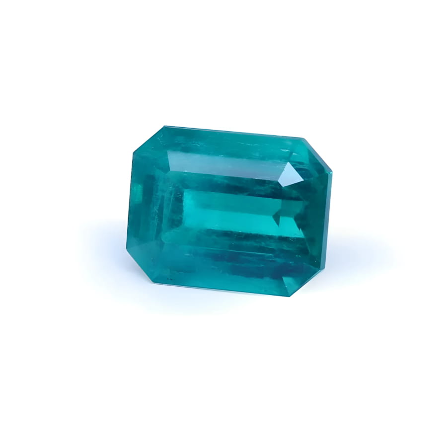 Untreated 3.98 ct. Muzo emerald, vibrant bluish medium-deep green, rectangular emerald cut.