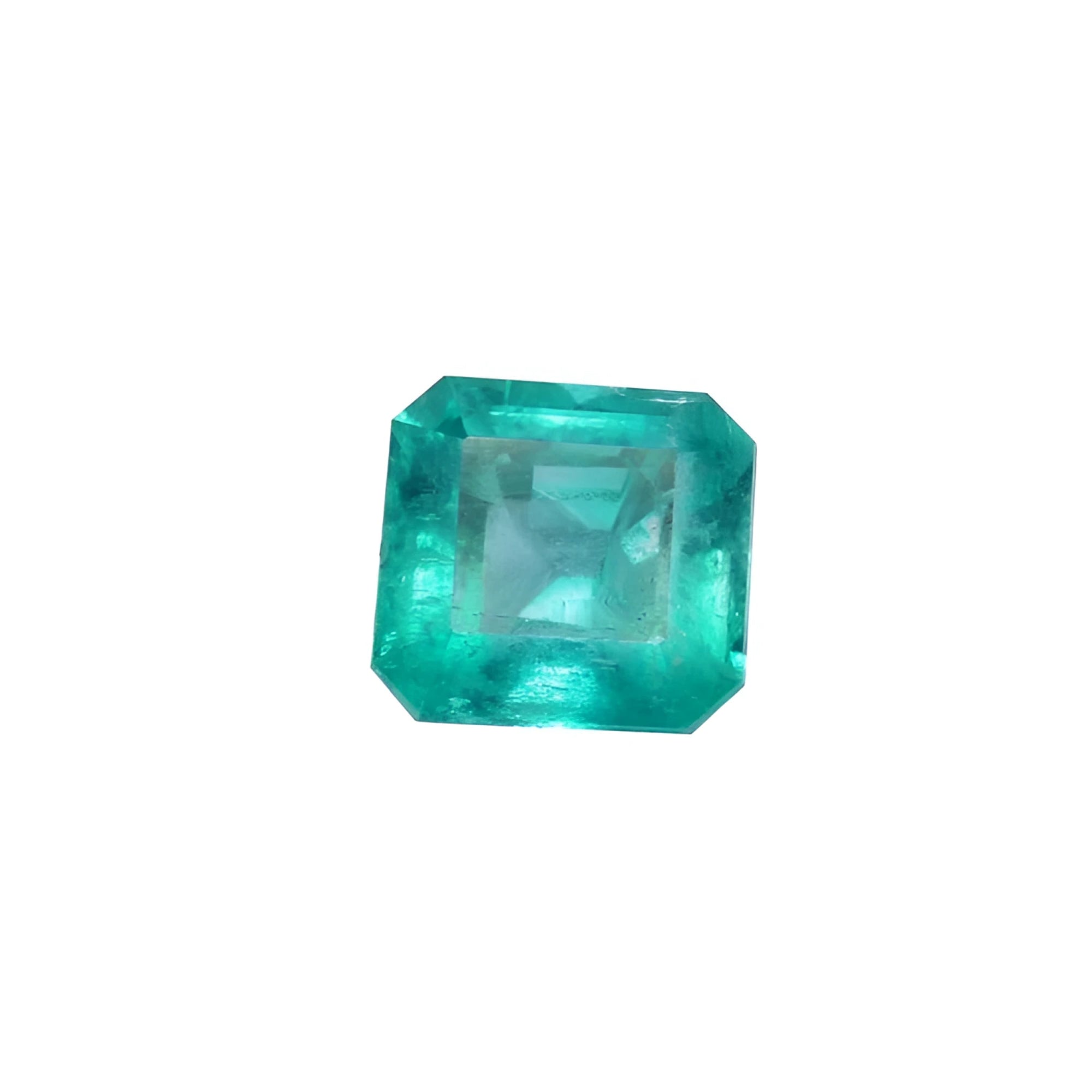 GIA certified loose natural Colombian emerald, features a square octagonal emerald cut with a vivid bluish-green hue.