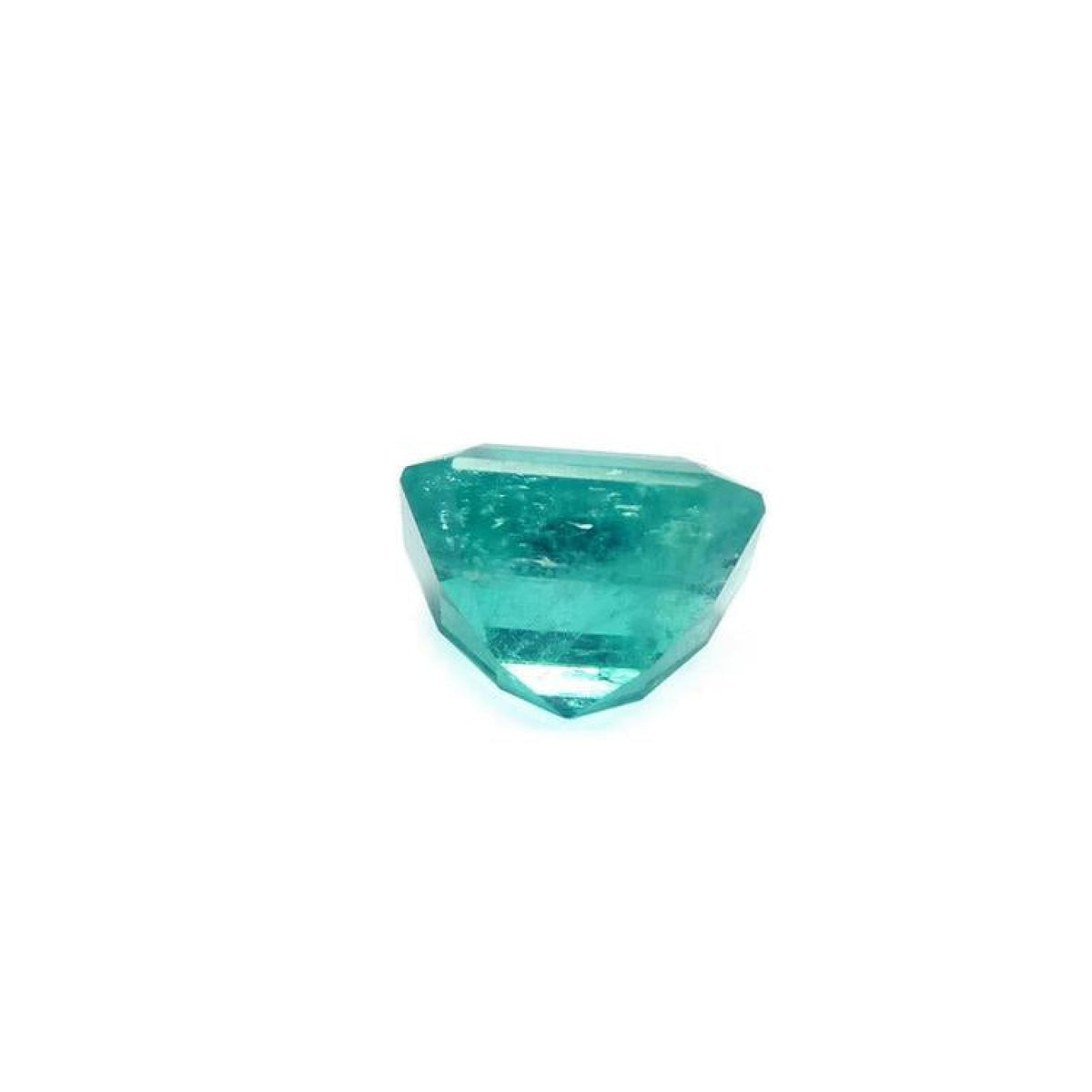 GIA certified 2.23 carat square octagonal Muzo Colombian emerald with vivid bluish-green hue.