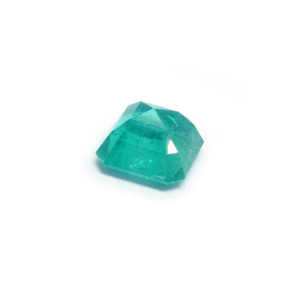 GIA certified 2.23 carat square octagonal Muzo Colombian emerald with vivid bluish-green hue.