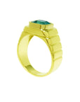 natural colombian emerald ring for men in 18k yellow gold bezel set.