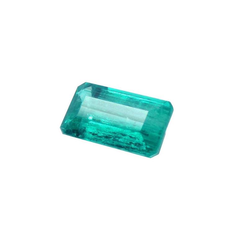 GIA certified loose natural colombian emerald rectangular sparkling bluish green medium deep color.