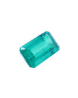 GIA certified loose colombian emerald rectangular right-side table and crown view