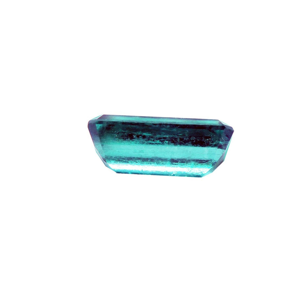 GIA certified loose colombian emerald rectangular underside pavilion view