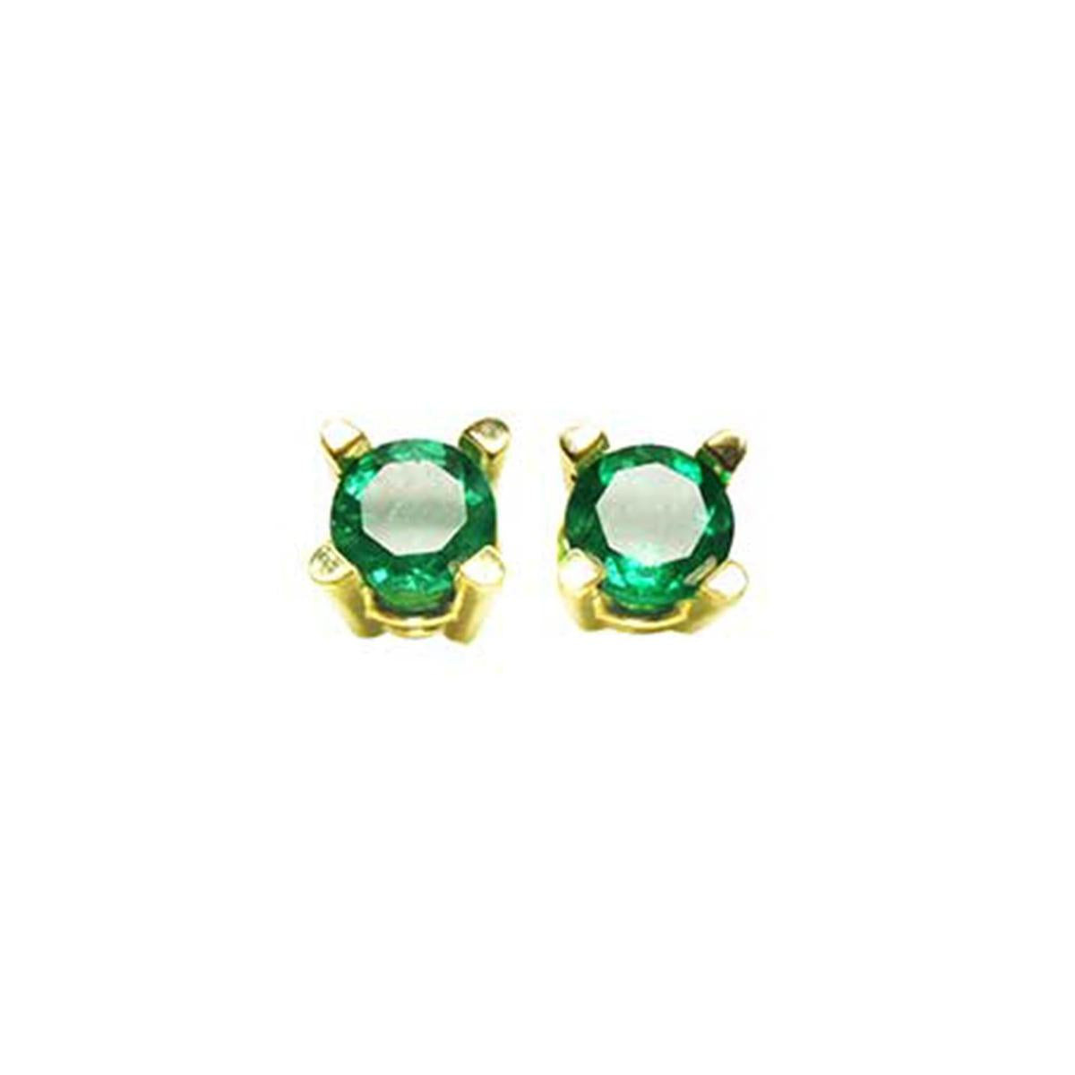 Girls' natural emerald stud earrings round cut yellow gold, front position table and crown are visibles