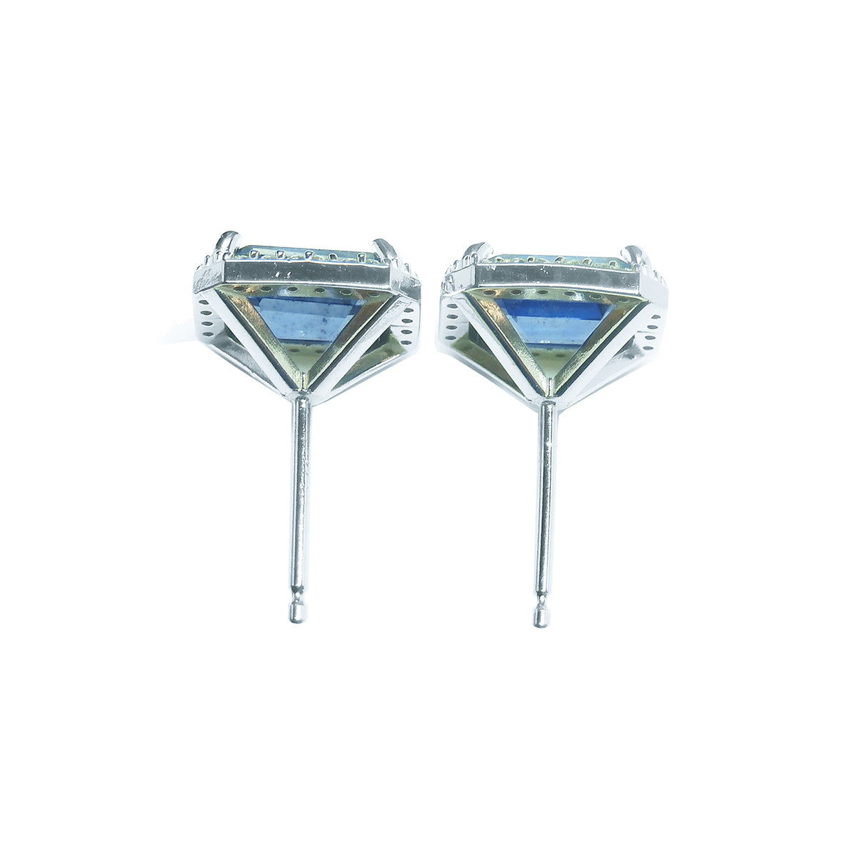 2.61 ct. Genuine Sapphire Stud Earrings Emerald cut Halo Natural Diamonds 14K White Gold