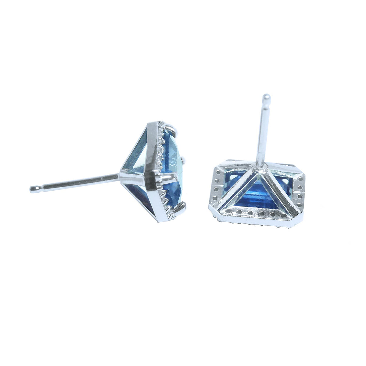 2.61 ct. Genuine Sapphire Stud Earrings Emerald cut Halo Natural Diamonds 14K White Gold