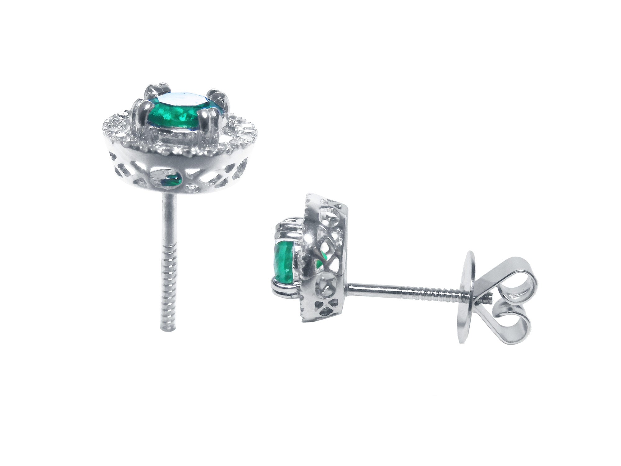 Pair of earrings in white gold with underside view screw back systems.