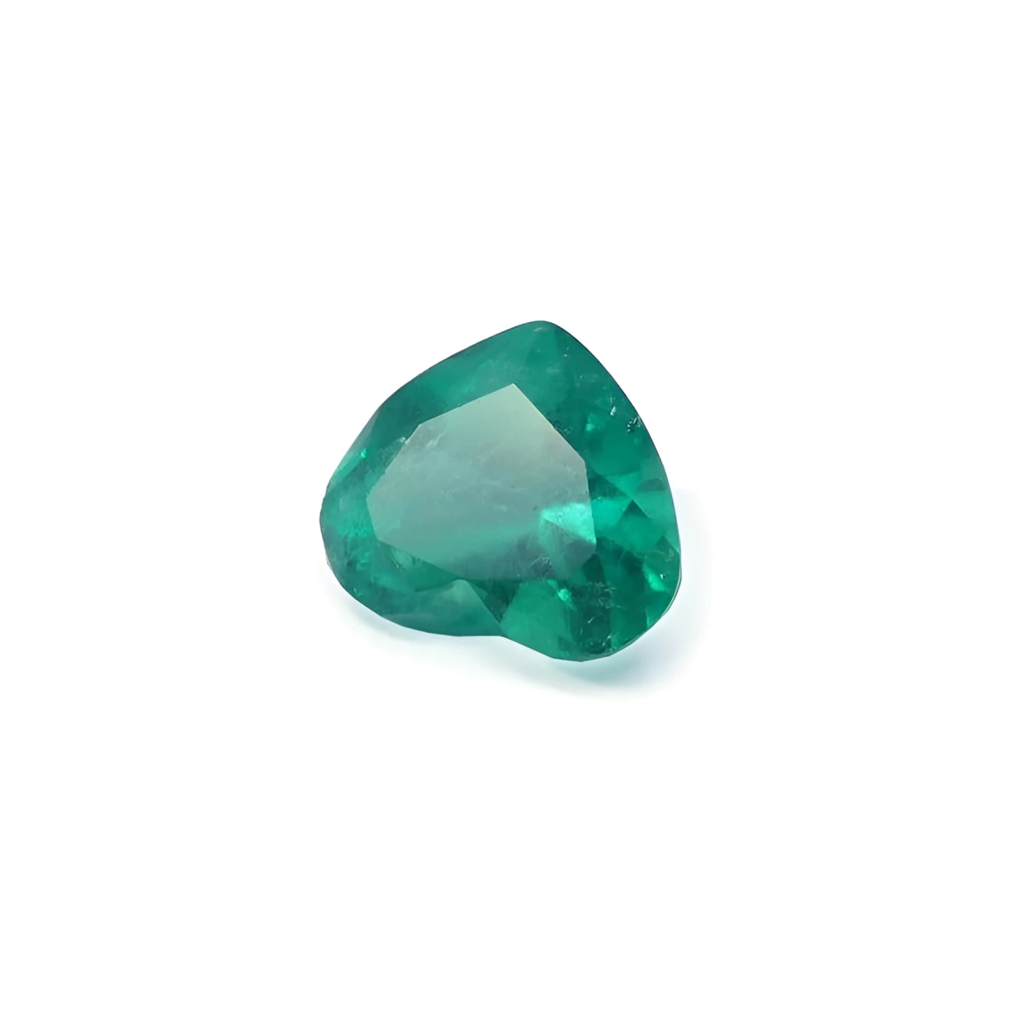 1.26 ct. vibrant bluish-green heart-cut Colombian emerald gemstone.