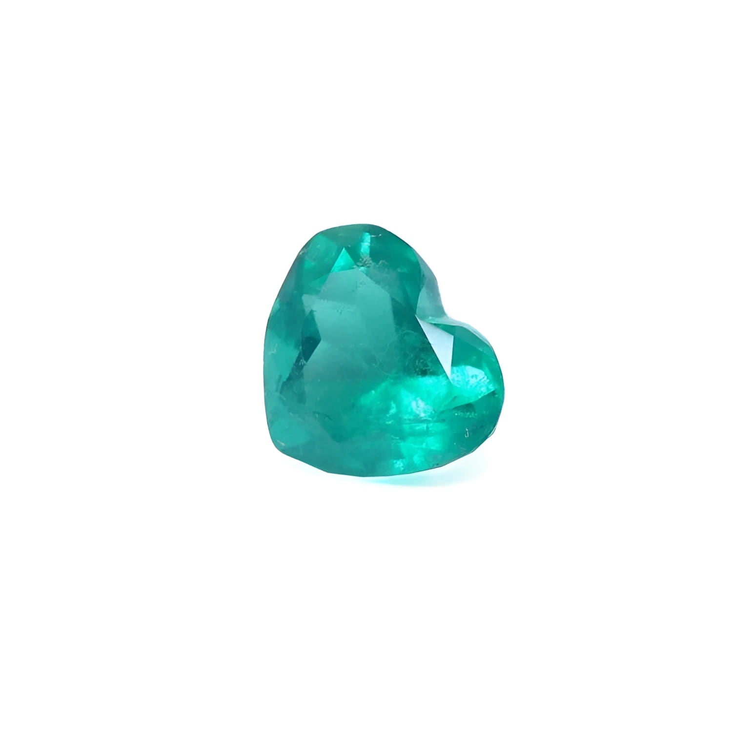 Heart-shaped emerald gemstone high quality vibrant bluish green color very close to the maximum quality.