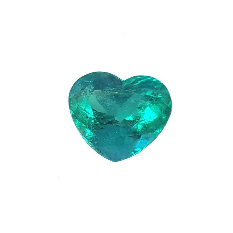 GIA certified heart cut natural colombian emerald, front table and crown view