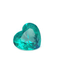 GIA certified heart cut natural colombian emerald, front right-side table and crown view