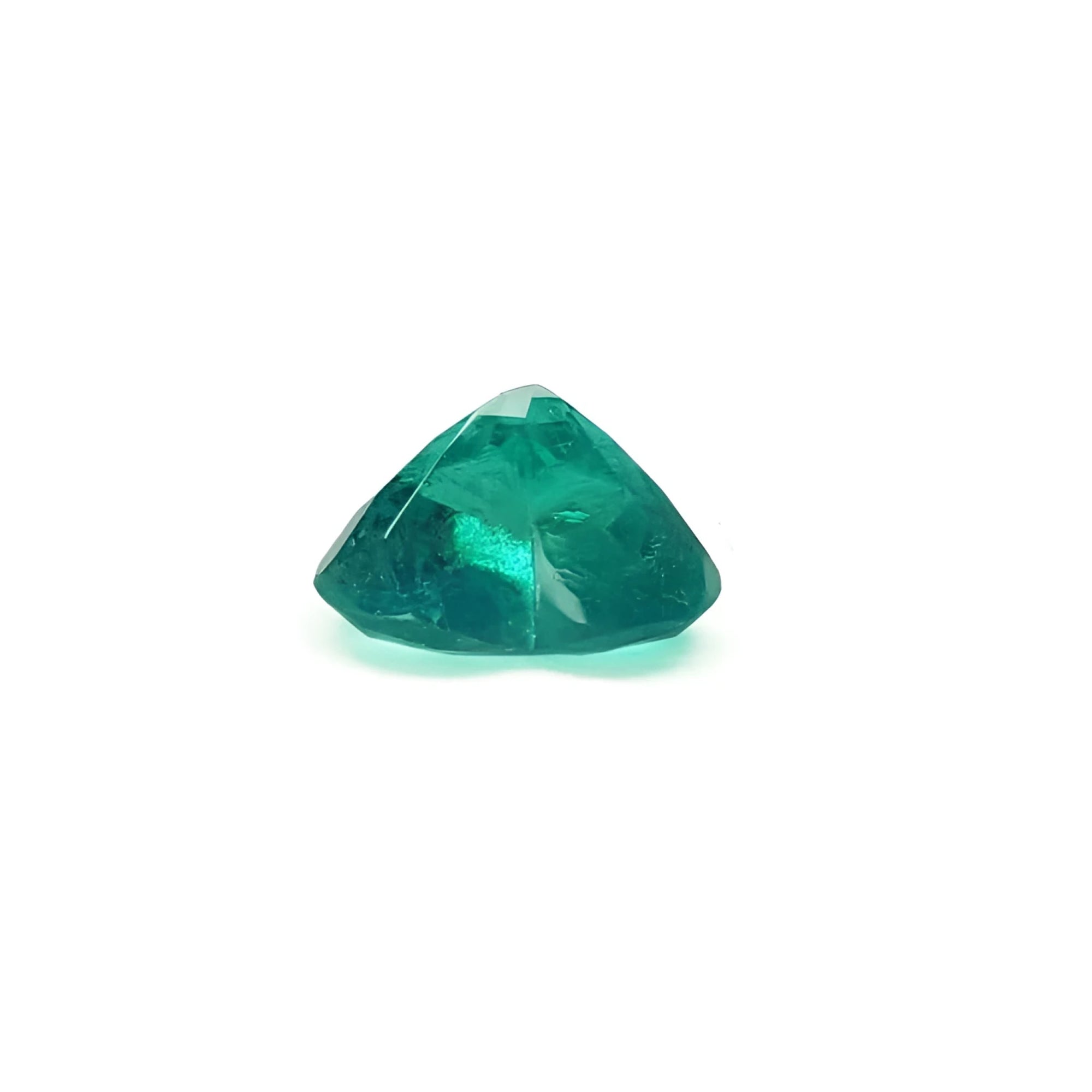 GIA certified 2.54 carat heart cut natural Colombian emerald, sparkling bluish-green.