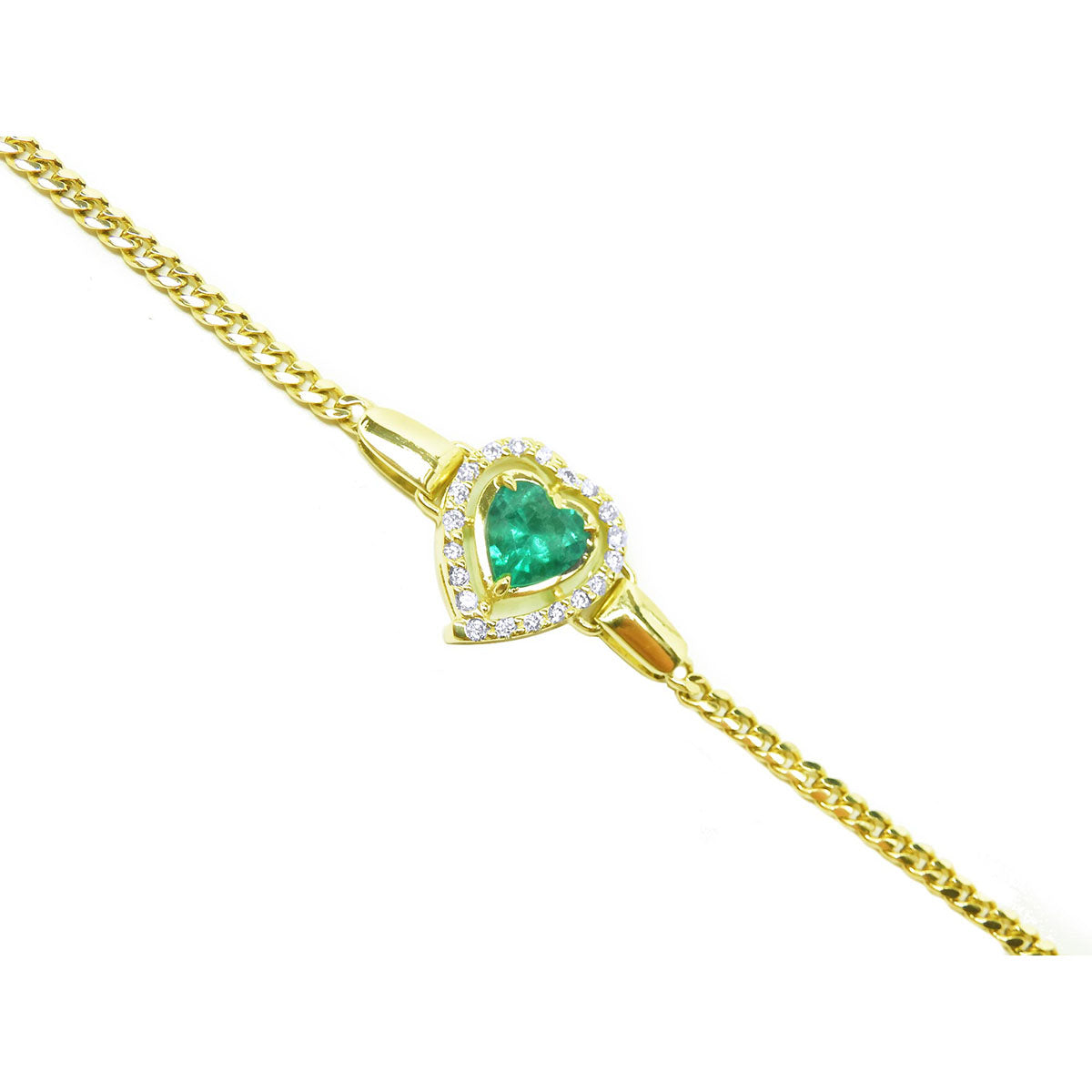 1.24 Carat Natural Emerald Heart Shaped Bracelet 14K yellow Gold