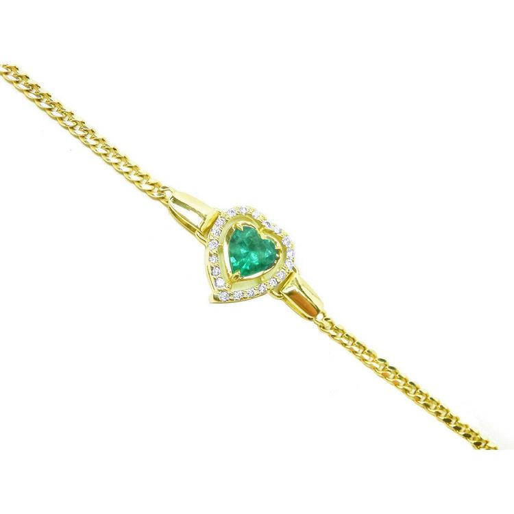 yellow gold emerald bracelet natural Colombian emerald, for women