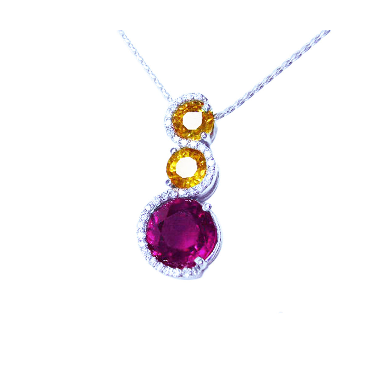 Natural Ruby Journey Pendant Slider Necklace Sapphires and Diamonds 14K White Gold