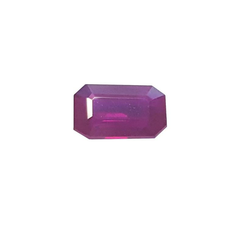 July birthstone natural ruby Burma emerald-cut 1.12 ct. front side position table and crown visibles