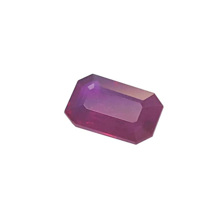 July birthstone natural ruby Burma emerald-cut 1.12 ct. left side table and crown visibles