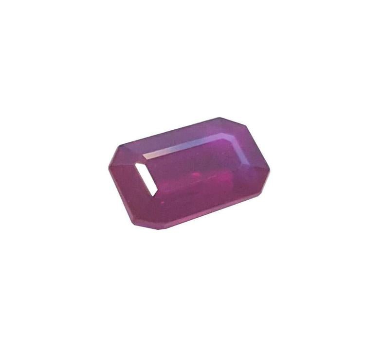 July birthstone natural ruby Burma emerald-cut 1.12 ct. right side table and crown visibles