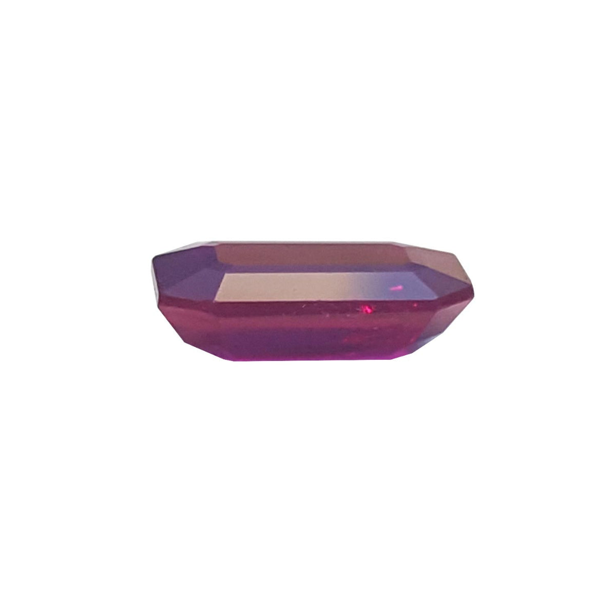 July birthstone natural ruby Burma emerald-cut 1.12 ct. underside girdle and pavilion visibles