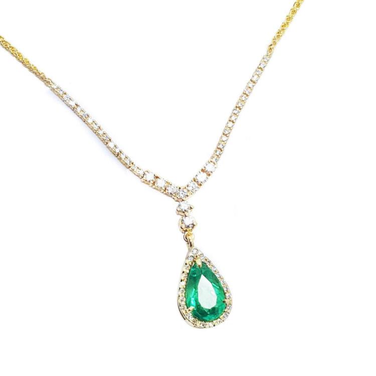 larger view of a genuine emerald necklace High quality pear cut sourced from the Colombian Muzo mine