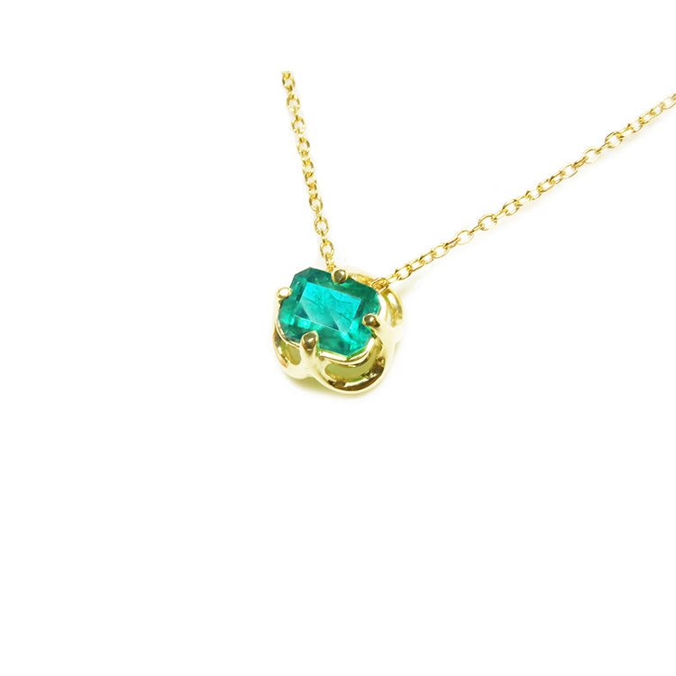 slider necklace genuine emerald square emeral-cut from Muzo Colombian mines prong set in 14k yellow gold