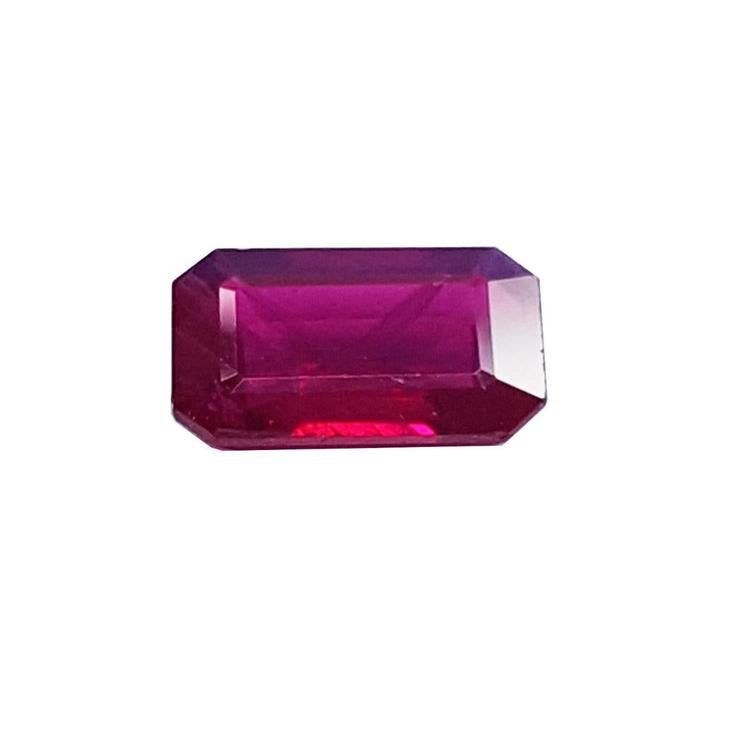 Loose natural ruby emerald cut from Burma 1.08 ct. front side position table and crown visibles