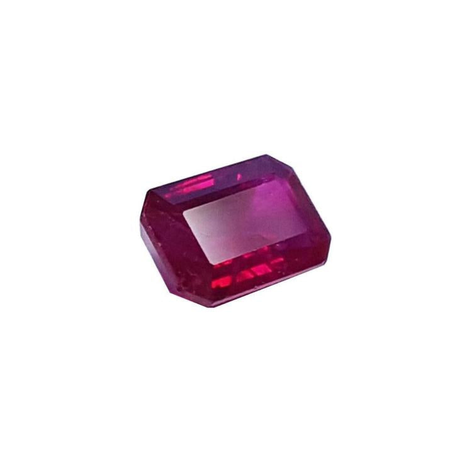 1.08 carat loose Burma ruby, emerald cut, deep rich red, sparkling and crystalline.