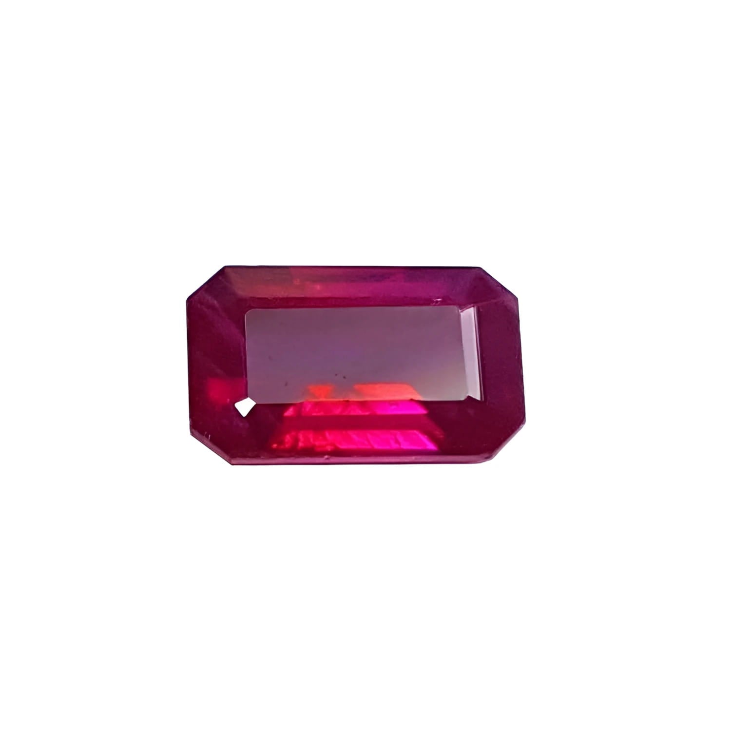 1.08 carat emerald cut Burma ruby with deep rich red color.