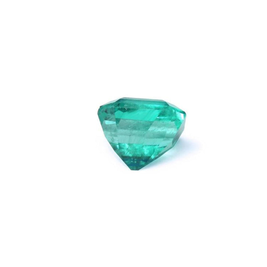 4.71 carat emerald-cut Colombian emerald with a medium bluish-green hue.