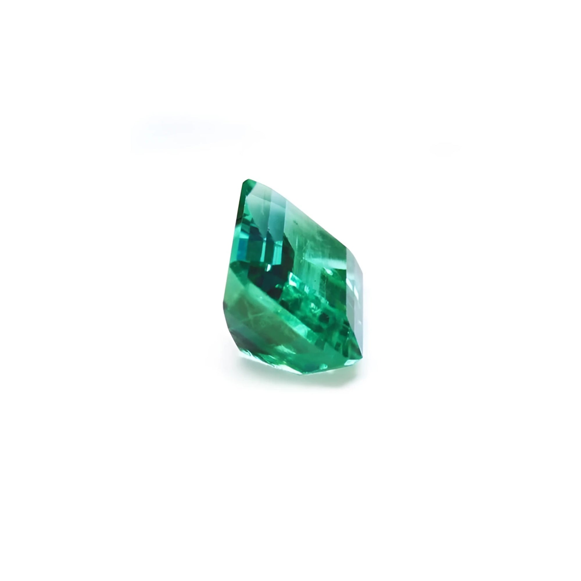 1.83 carat GIA certified emerald-cut Colombian emerald with a vibrant bluish-green hue.