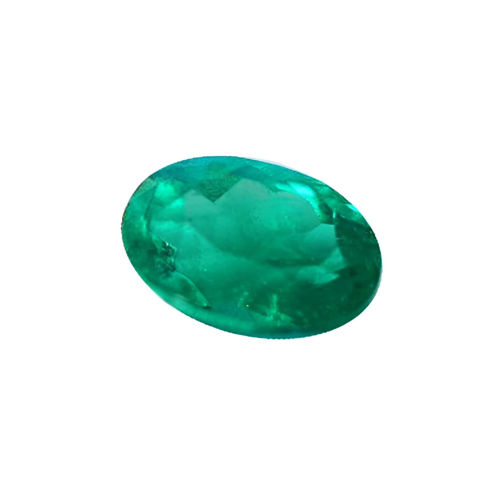 2.11 carat oval cut loose Colombian emerald, sparkling deep bluish-green.