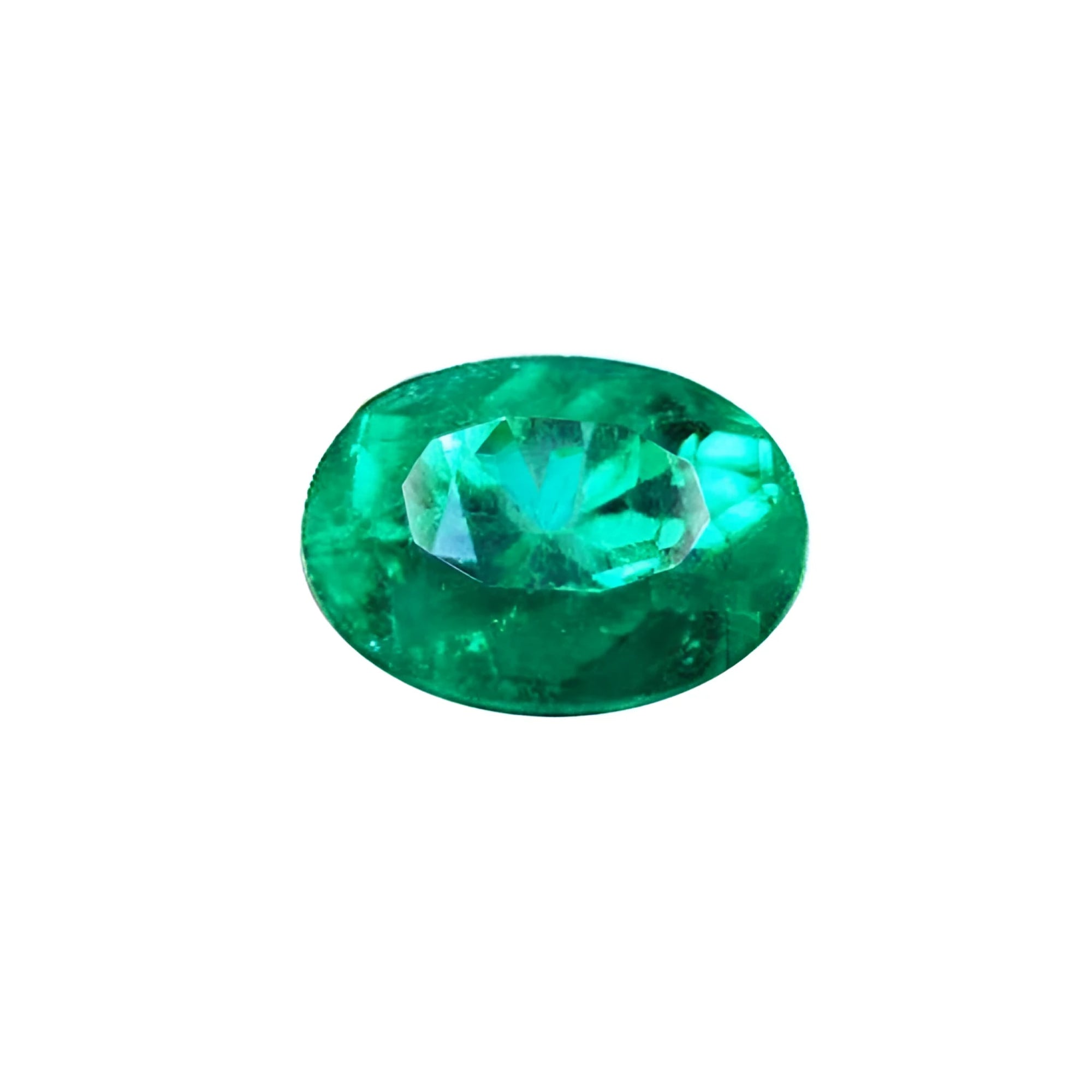 Natural loose Colombian emerald oval cut, medium-deep vibrant bluish green, very good brightness.