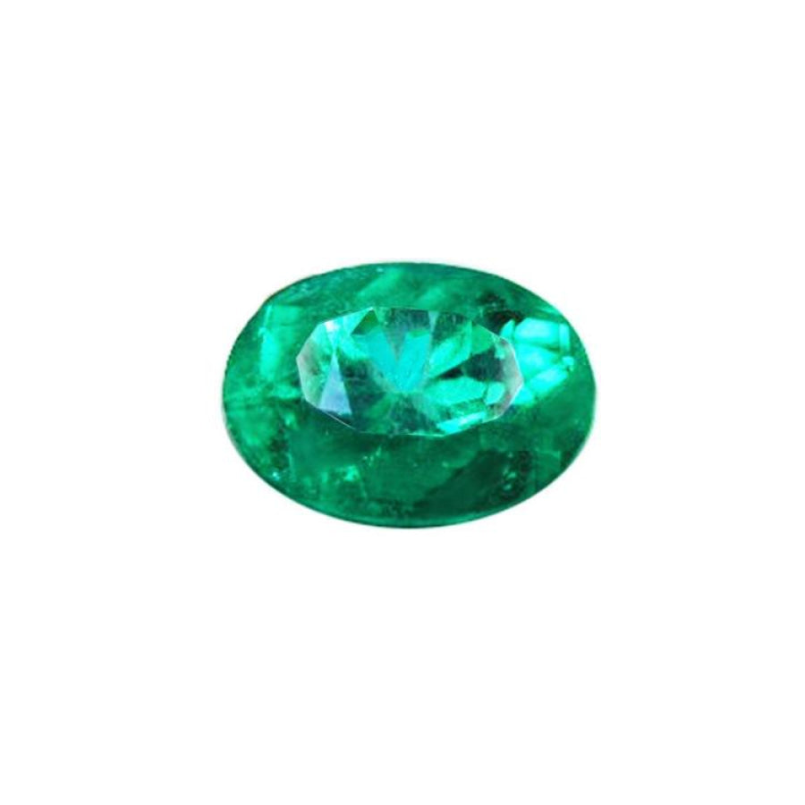 Natural loose Colombian emerald oval cut, medium-deep vibrant bluish green, very good brightness.