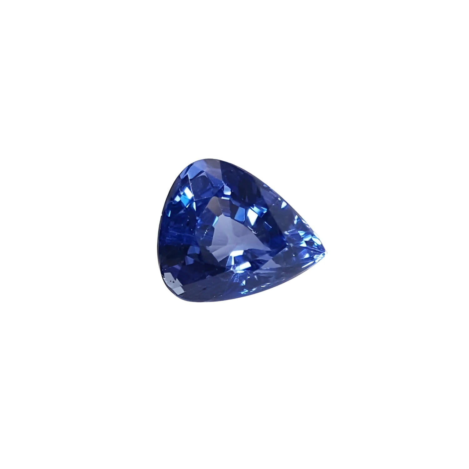 Vibrant medium blue, pear-shaped natural sapphire gemstone with sparkling facets.