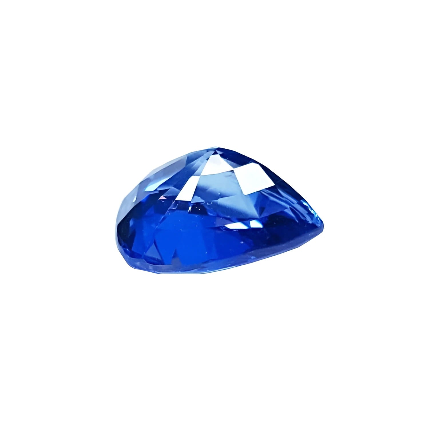 Vibrant medium blue, 3.30 ct. pear shaped natural sapphire gemstone with sparkling facets.