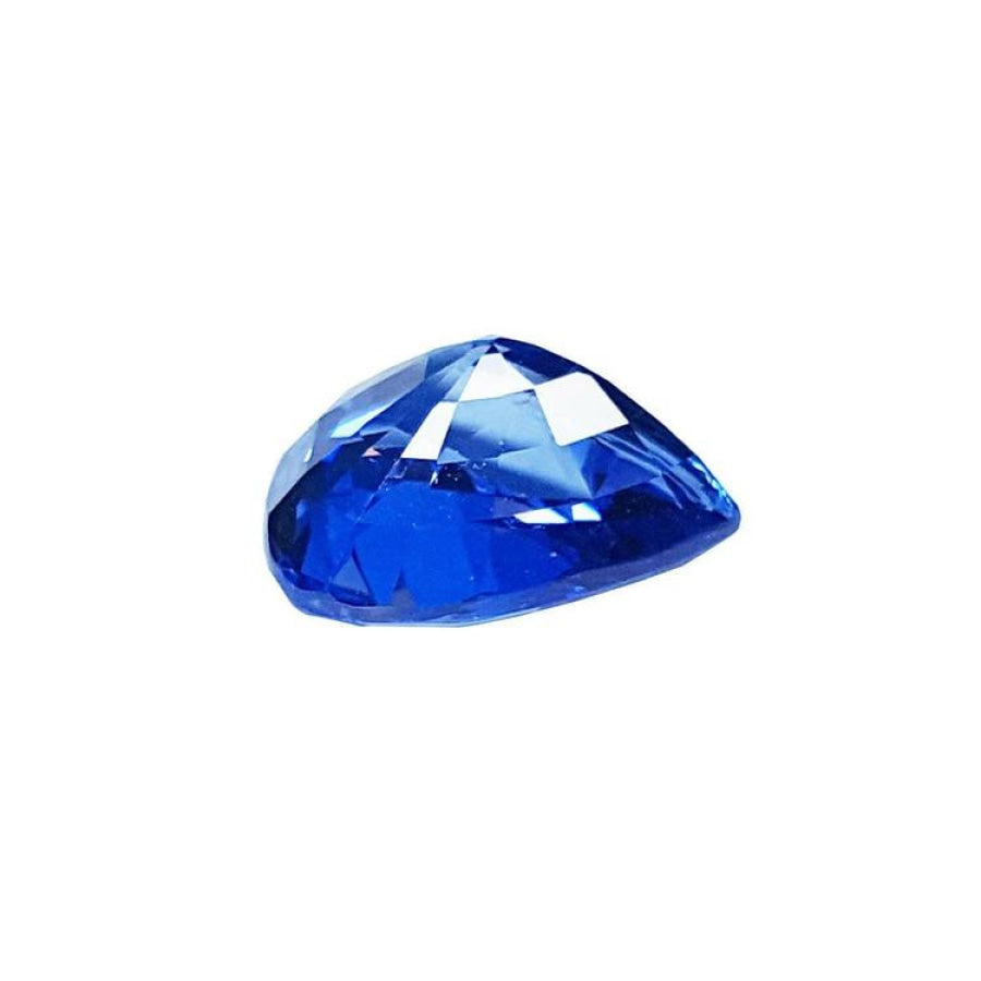 Vibrant medium blue, 3.30 ct. pear shaped natural sapphire gemstone with sparkling facets.