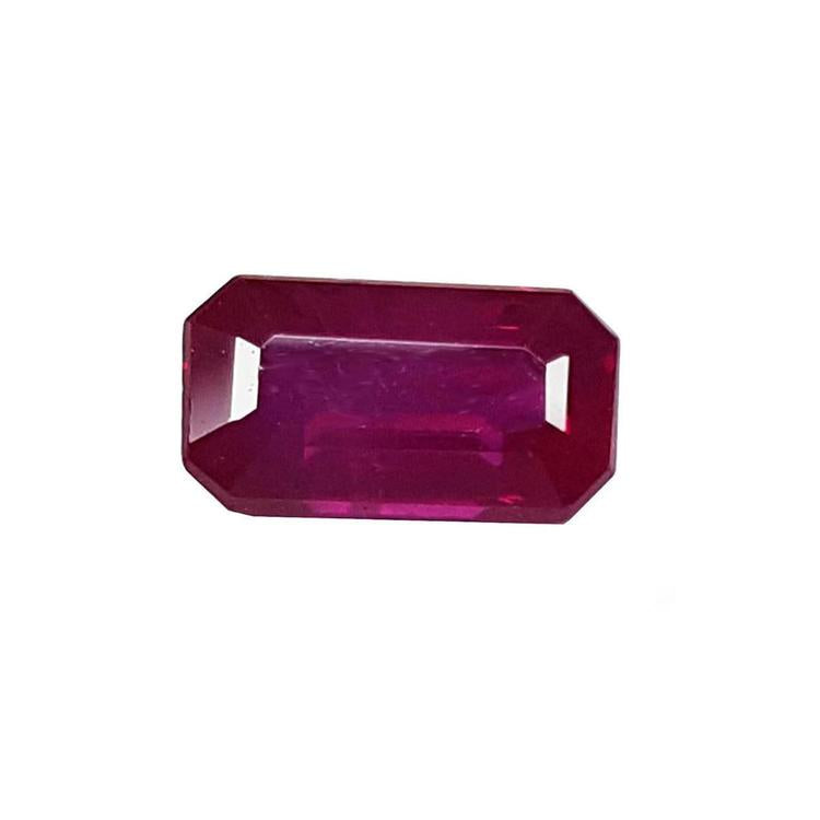loose natural ruby emerald cut from Burma, front side position table and crown visibles