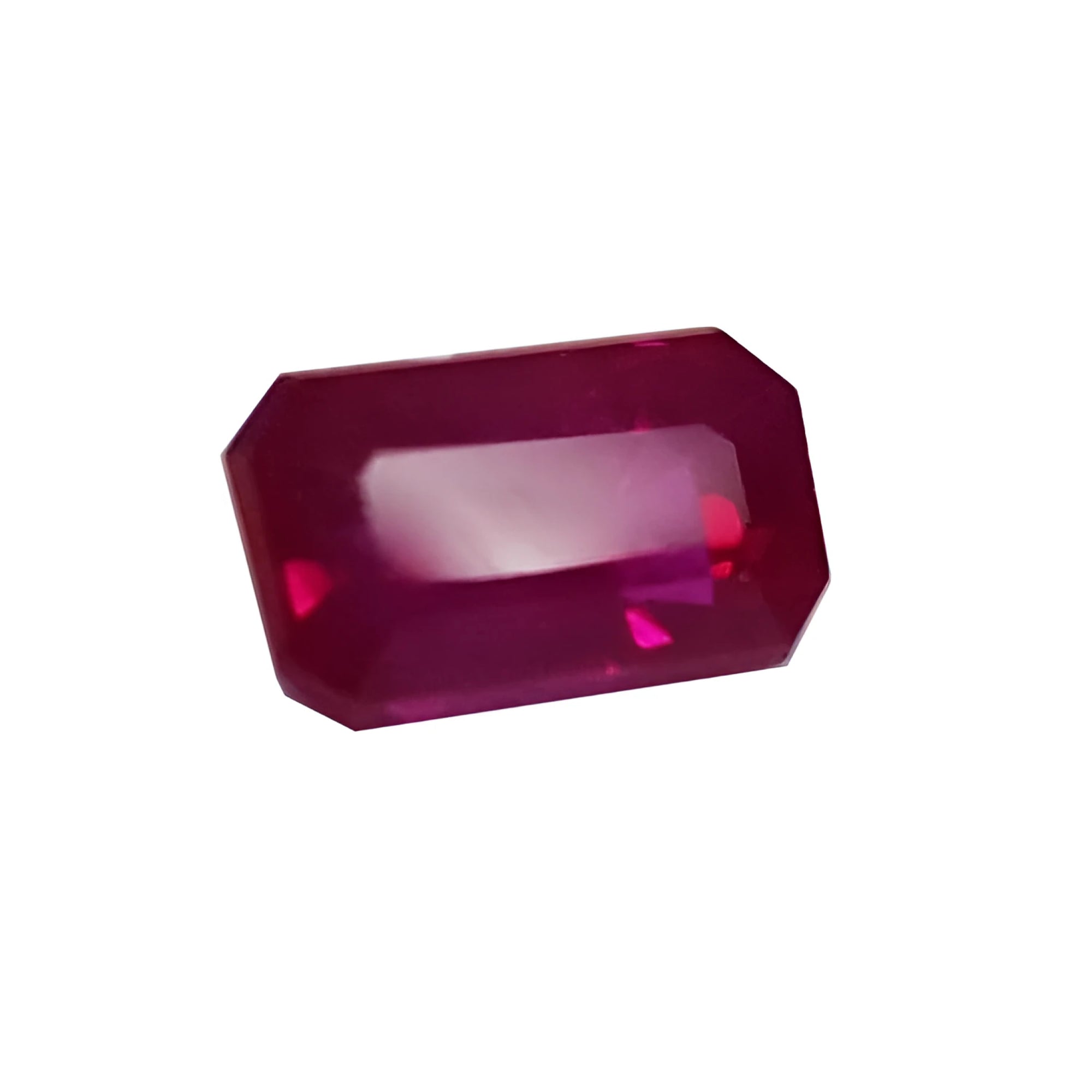 0.94 carat natural Burma ruby, emerald cut, deep red gemstone.