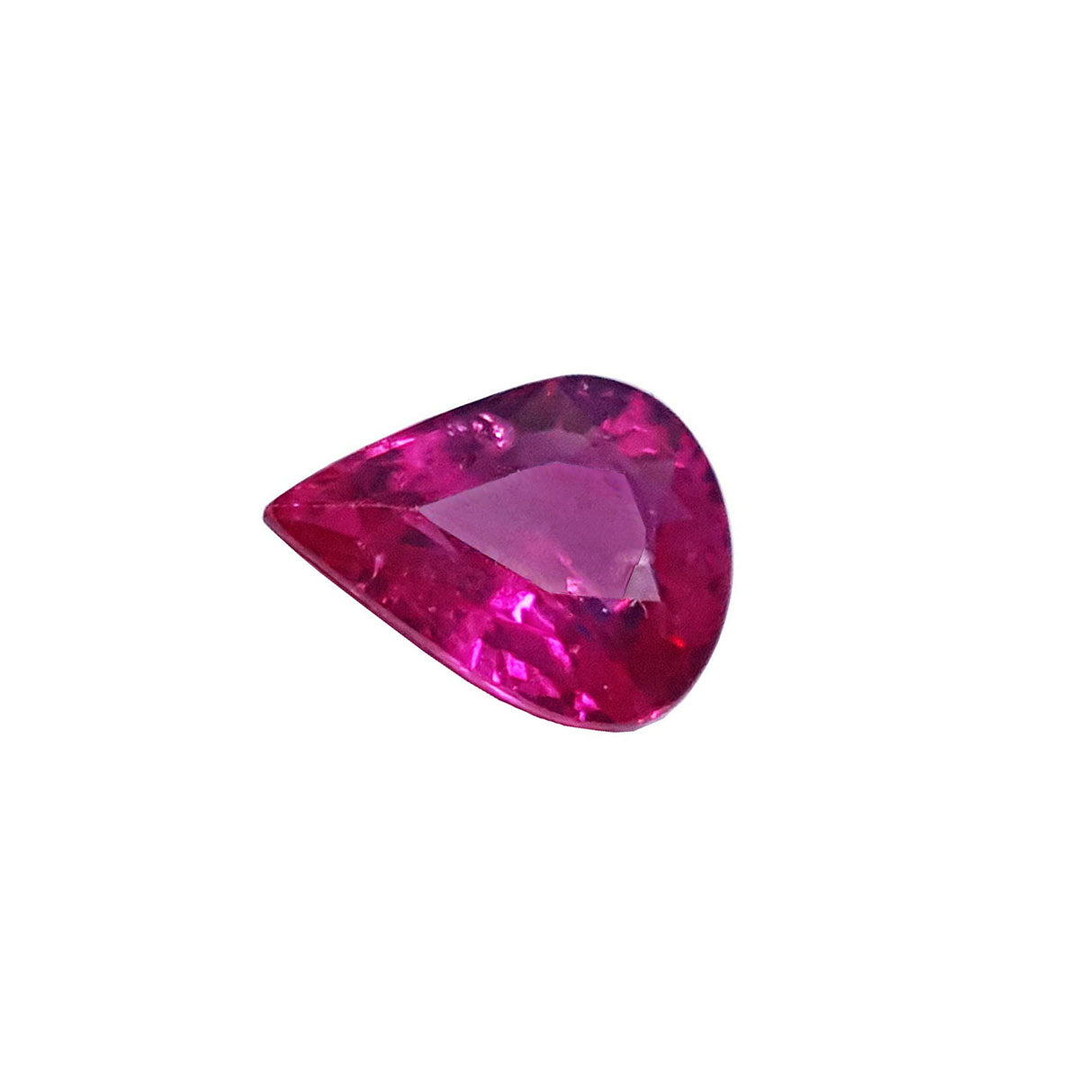 Loose natural Burmese ruby pear cut 1.09 carat, left side position table and crown visibles