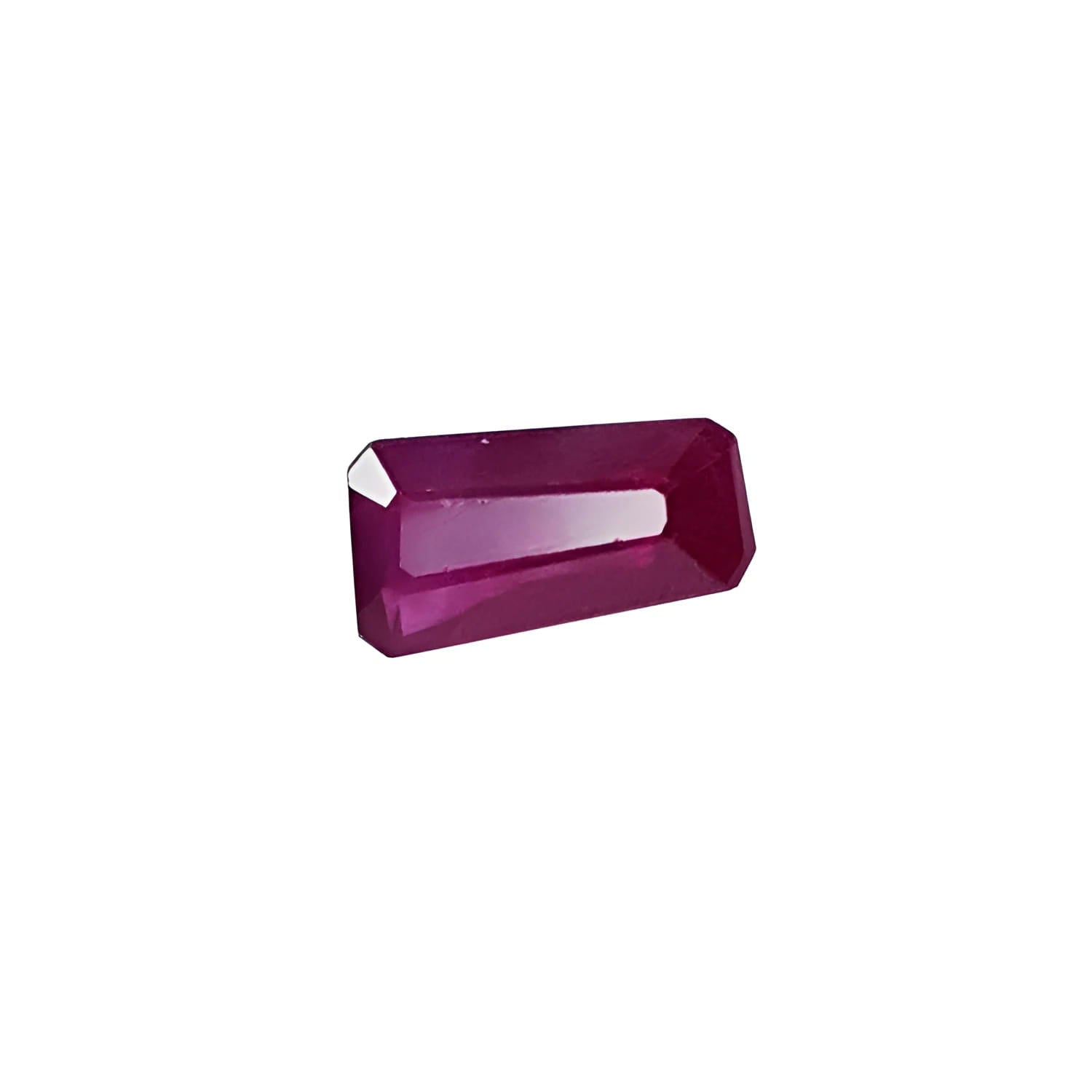 1.07 ct. natural loose Burma ruby, tapered baguette cut, deep rich red, sparkling.
