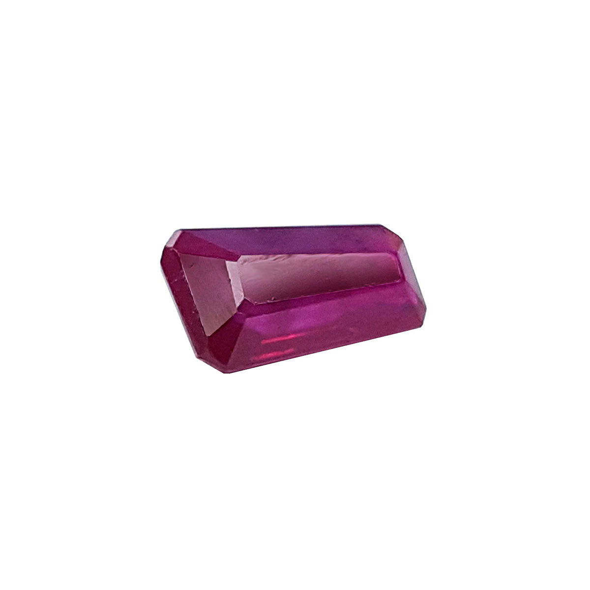 Natural loose ruby tapered baguette cut Burma gemstone 1.07 ct. right side position table and crown visibles