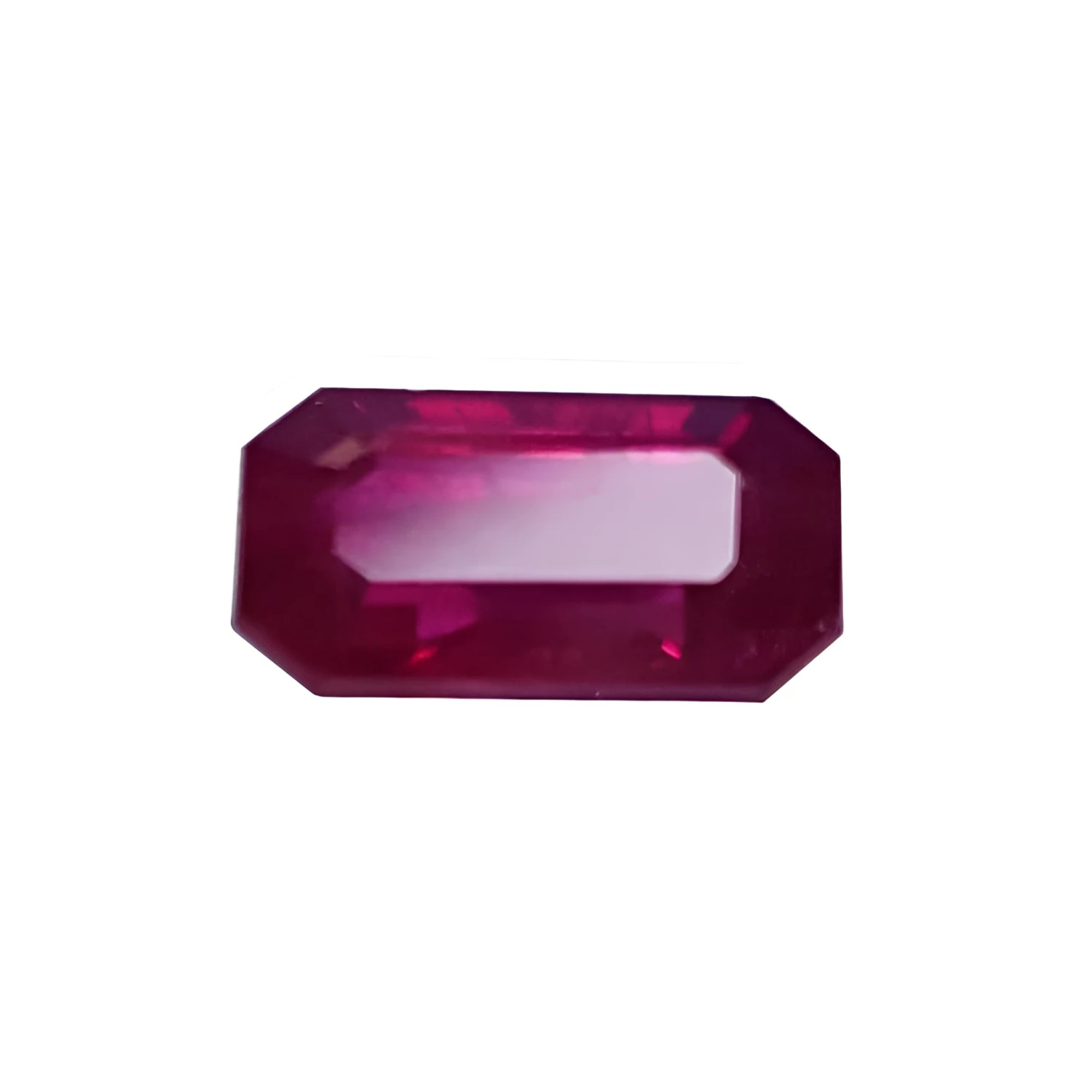 0.95 carat natural Burma ruby gemstone with a vibrant red hue and emerald cut.