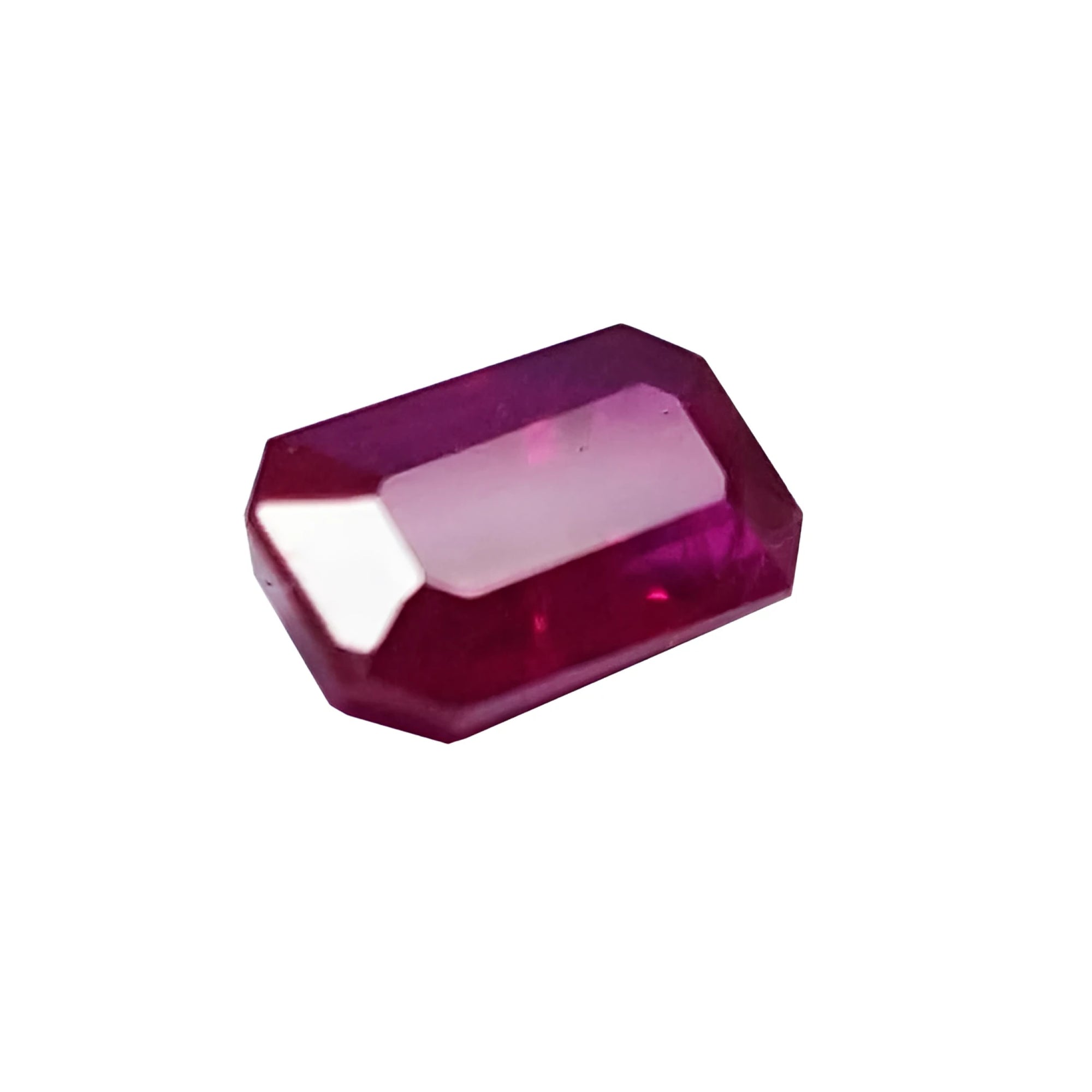 0.95 carat natural Burma ruby gemstone with a vibrant red hue and emerald cut.