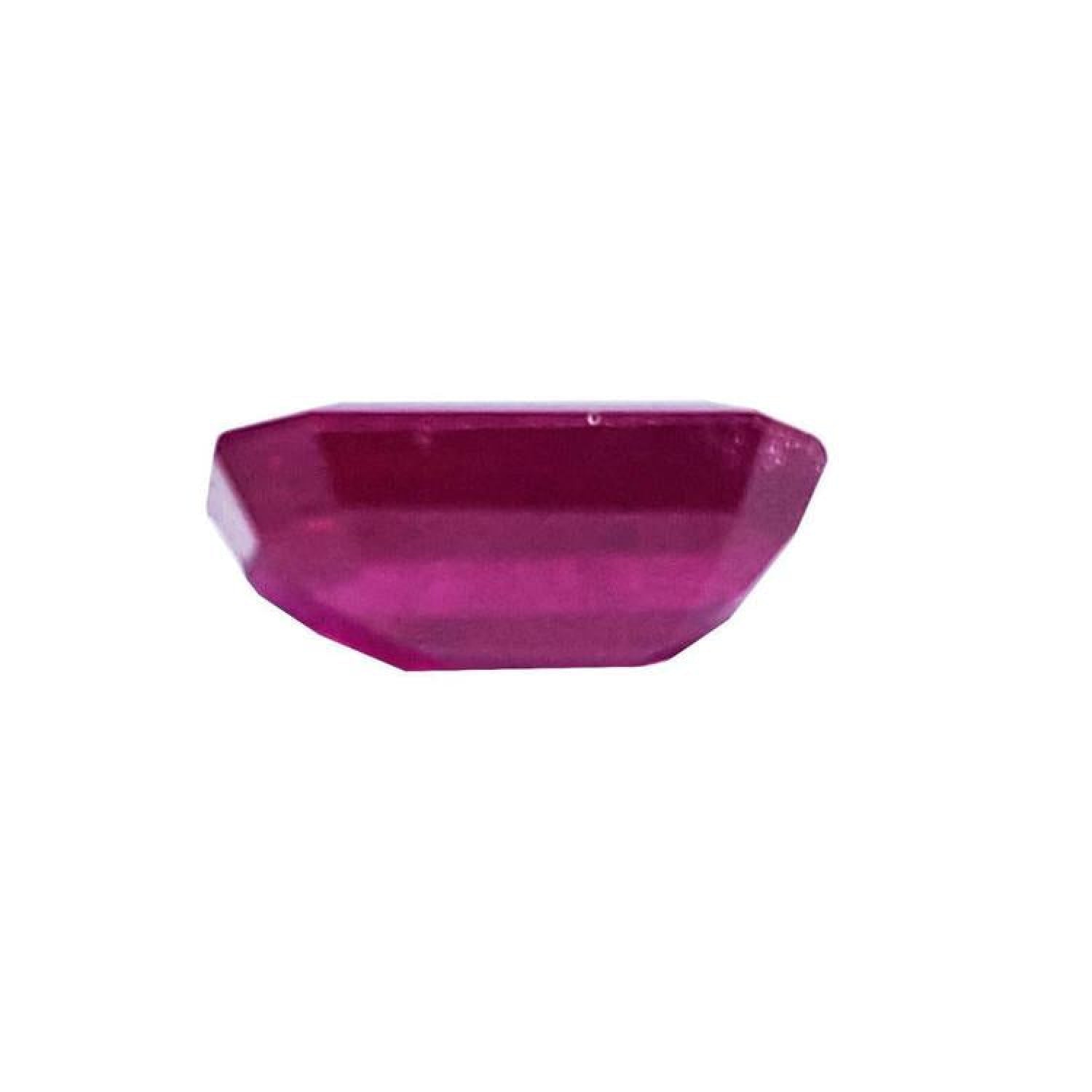 0.95 carat natural Burma ruby gemstone with a deep red hue and emerald cut.