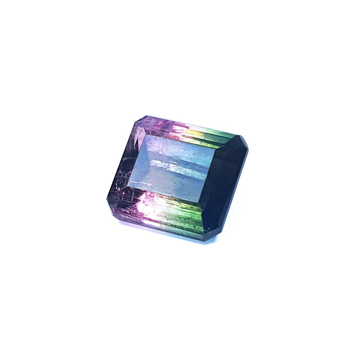 The left side position of this watermelon tourmaline shows the table and crown profile.