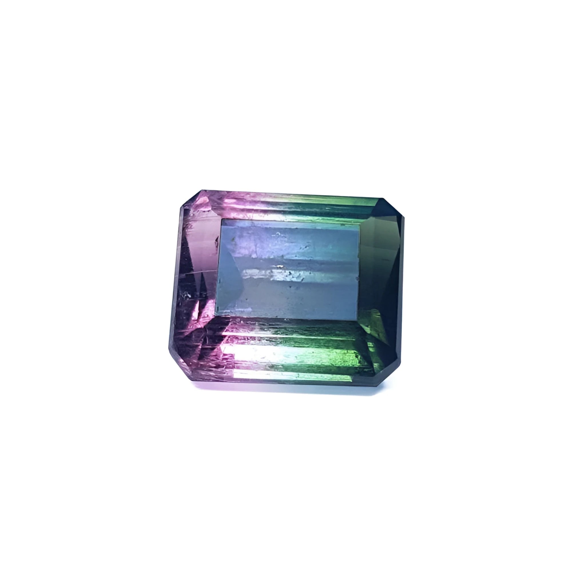 Loose 6.55 ct. emerald-cut watermelon tourmaline, red-green from Brazil.
