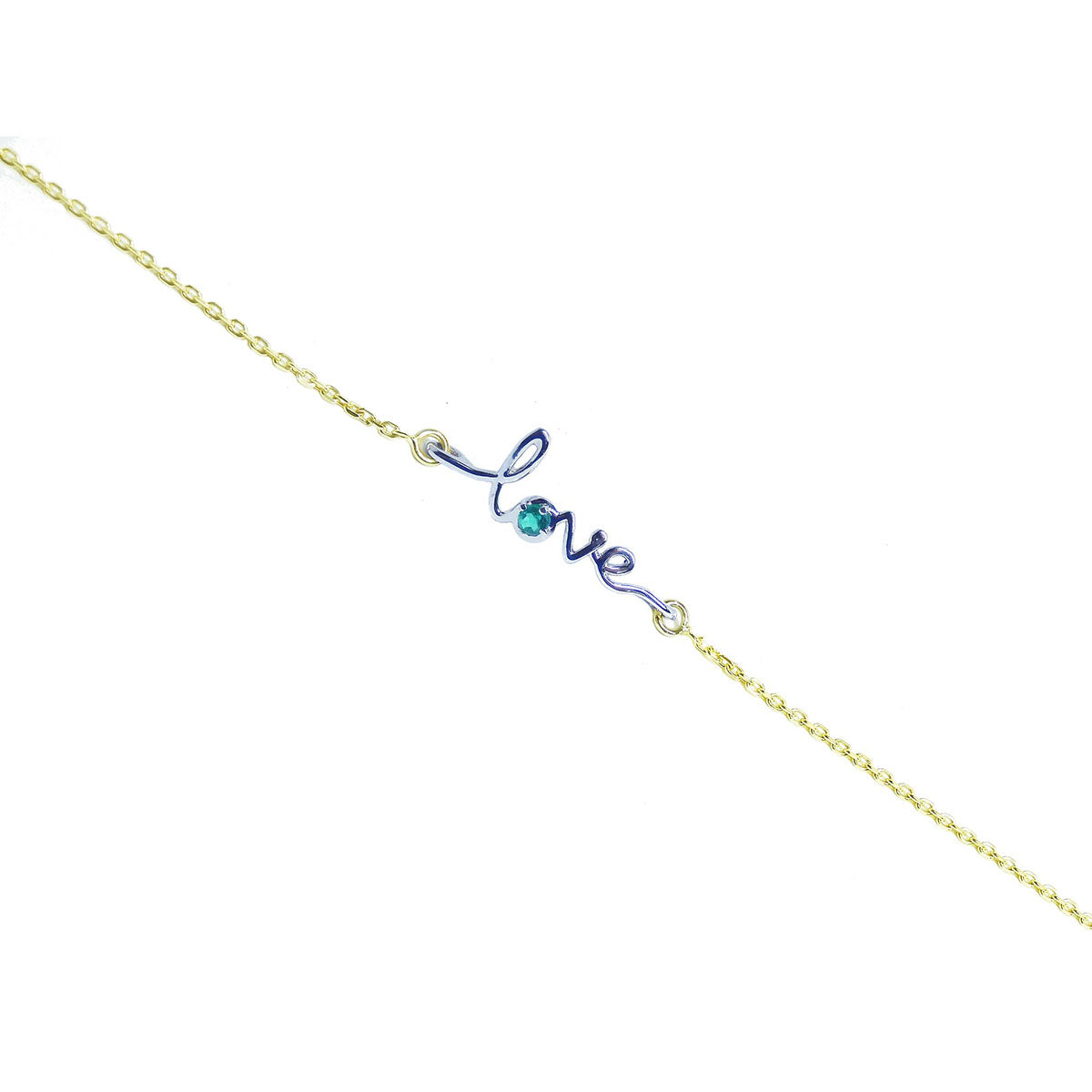 14K White and Yellow Gold Emerald Love Bracelet